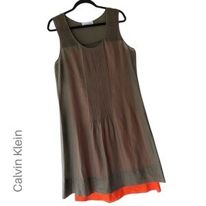 Calvin Klein NWOT Cotton & Silk Pintuck Dress + Orange Slip Dress | Size: 10